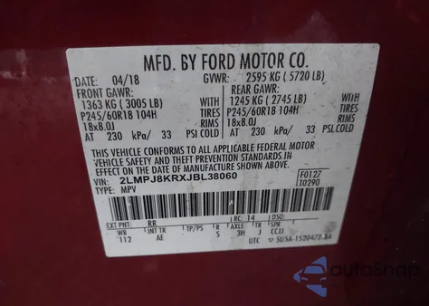 2018 Lincoln Mkx Select from USA, damaged, VIN 2LMPJ8KRXJBL38060